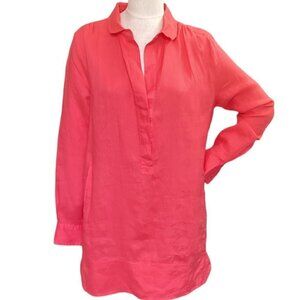 Linen/Linen Blend Tunic Top/Shirt Dress/Beach Cover-up L/XL Coral 151G‎